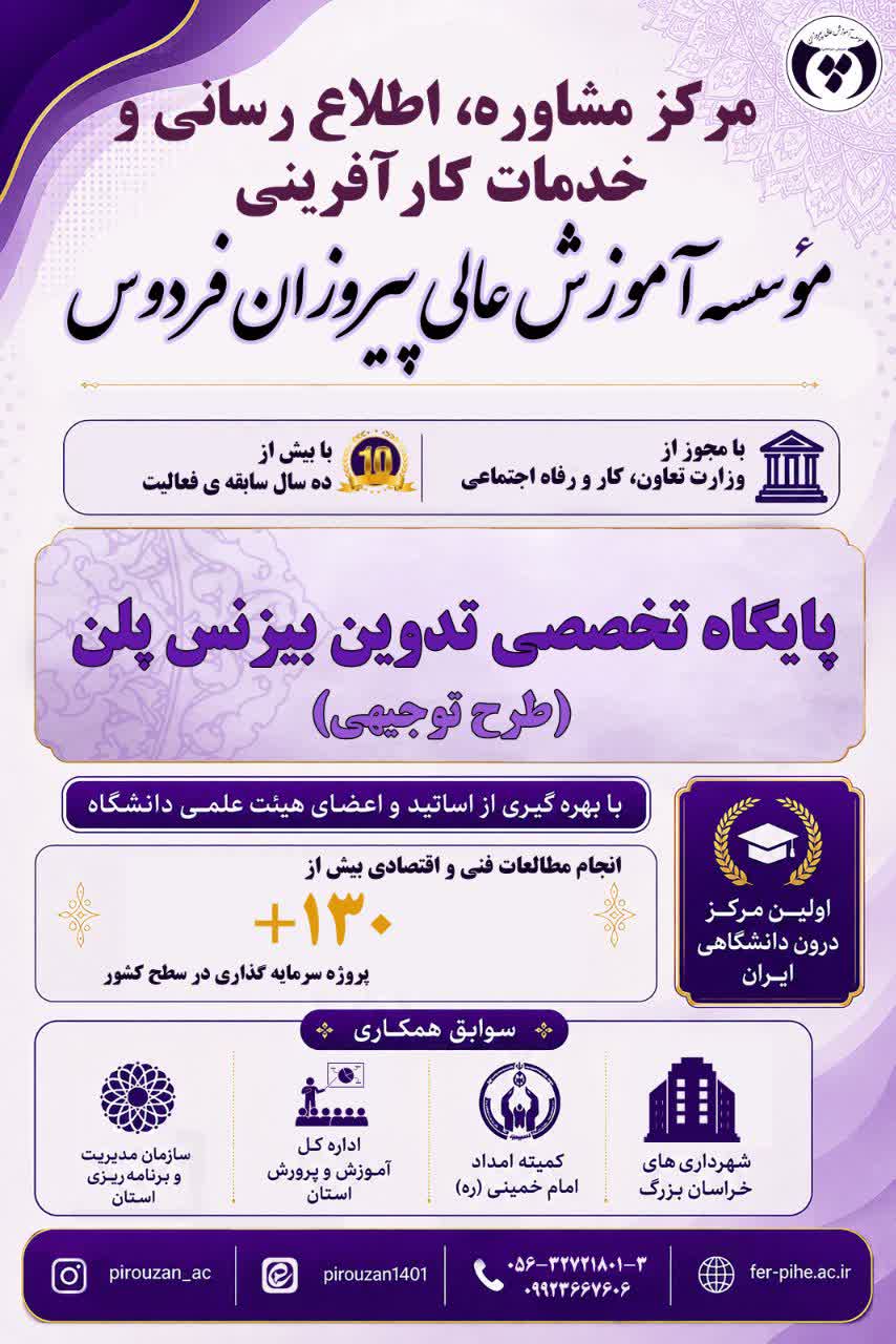 مرکز مشاوره، اطلاع‌رسانی و خدمات کارآفرینی مؤسسه آموزش عالی پیروزان فردوس